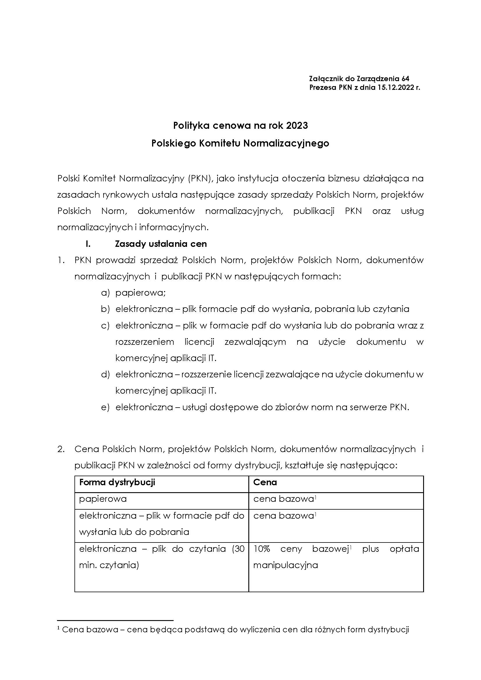 Print screen pierwszej strony dokumentu Polityka cenowa PKN 2023, otwierający całość tego dokumentu w formie PDF